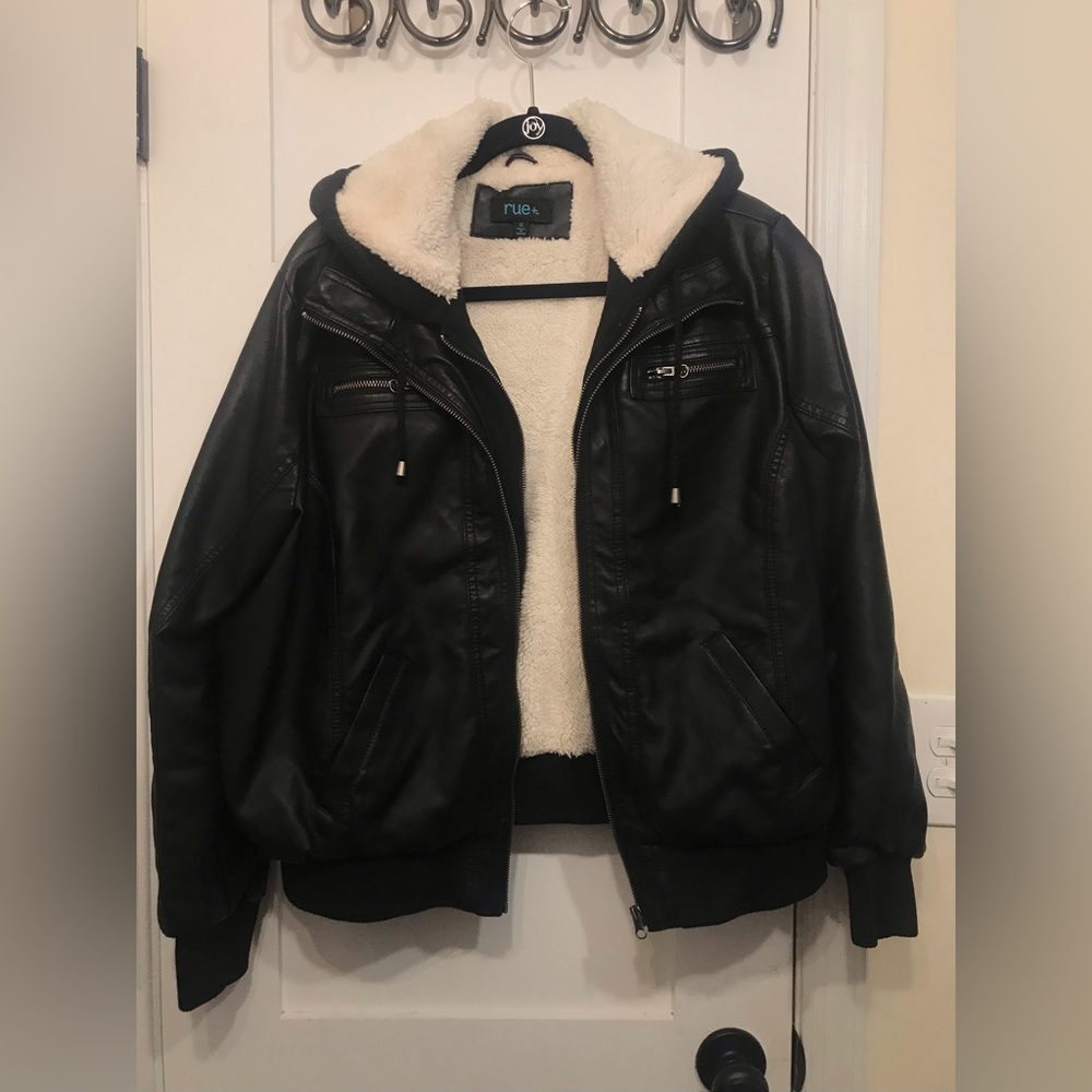 Black faux leather jacket, soft inner lining
